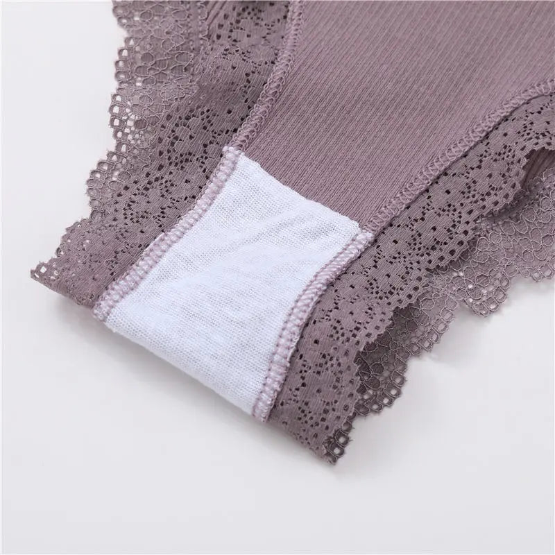 Women's Cotton Lace Low Waist Underwear Thongs G-String Lingerie