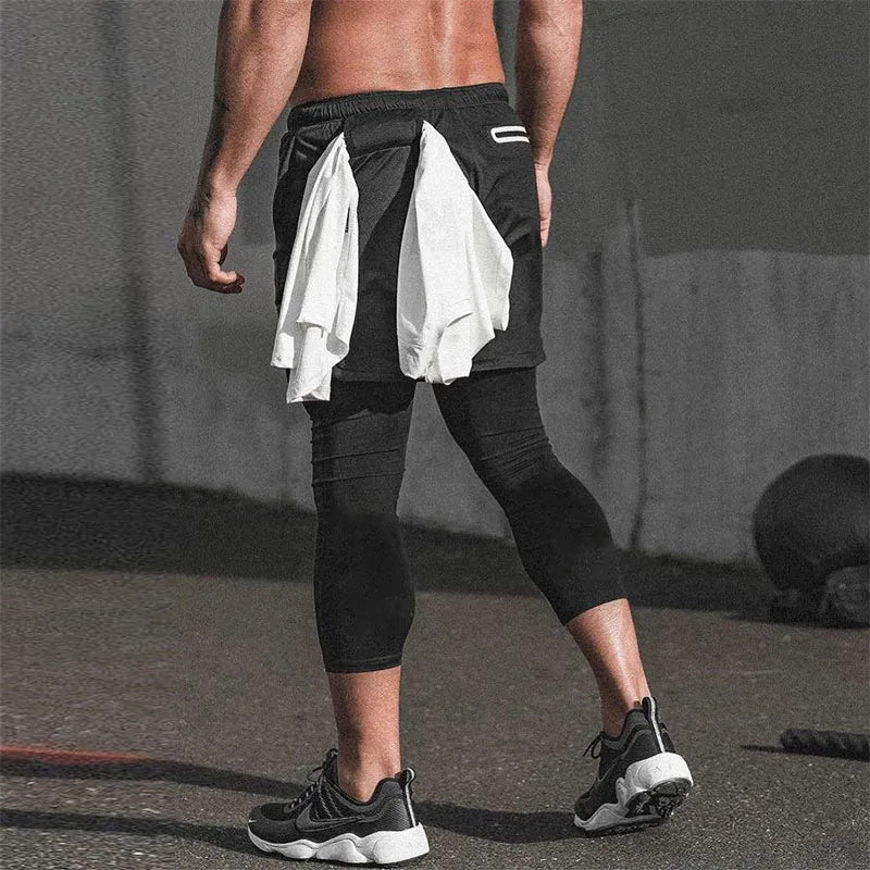 Men's Running Shorts 2 in 1 Gym Sport Shorts Jogging Workout Shorts Sportswear Fitness Shorts