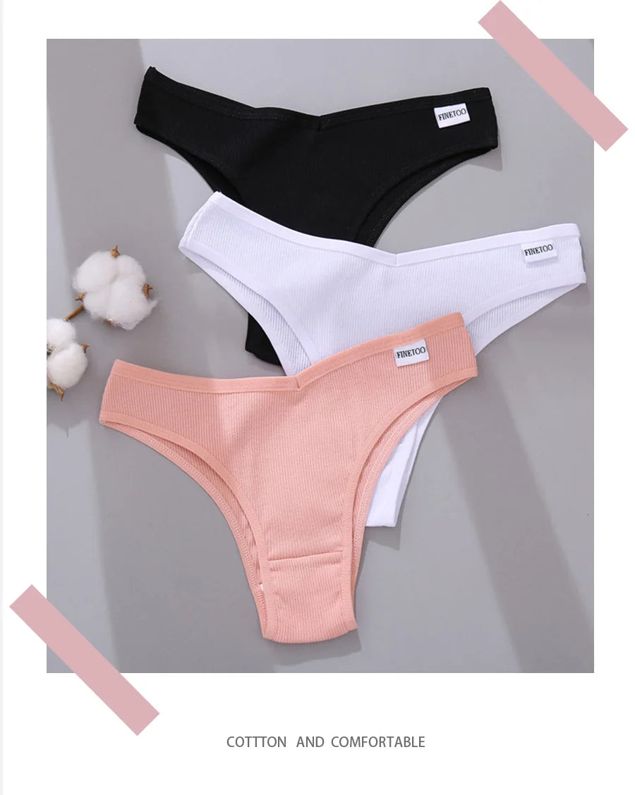 Women's Cotton Brazilian Panties 3-Piece Set - V-Waist Bikini Underwear
