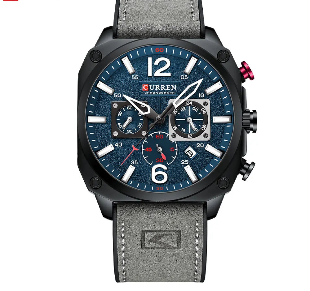 Men's Military Sports Watch - Leather Strap Chronograph Quartz