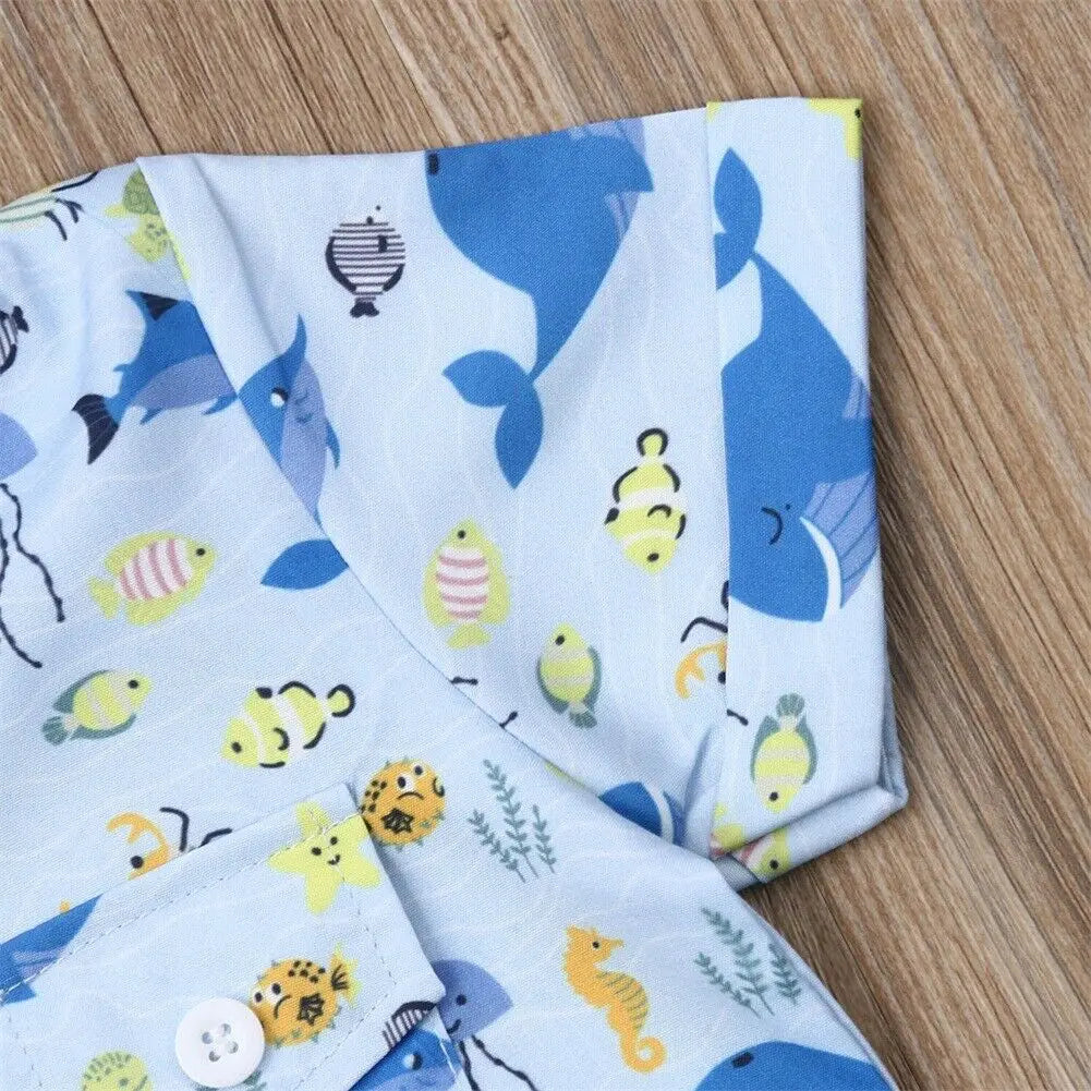 Summer Infant Boys Baby Kids Clothes Sets 1-6Y Whale Print Tops Shorts Pants Outfit Set