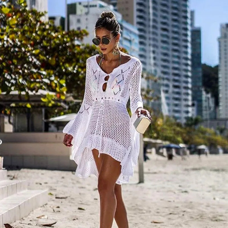 Women's Cover Up Bikini Swimsuit Cover-up Beach Bathing Suit Beach Wear Knitting Swimwear Mesh Beach Dress Tunic Robe