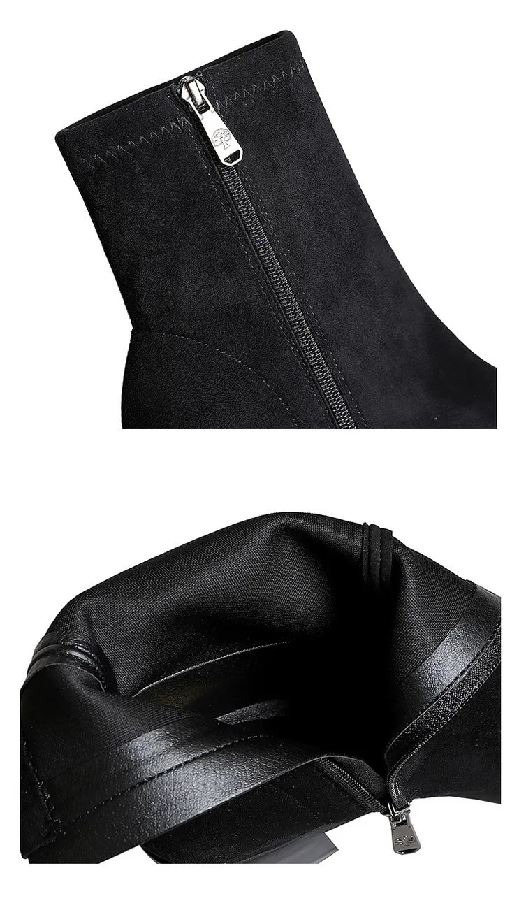 Suede Ankle Boots - Pointed Toe Thick Heel Autumn Boots for Women