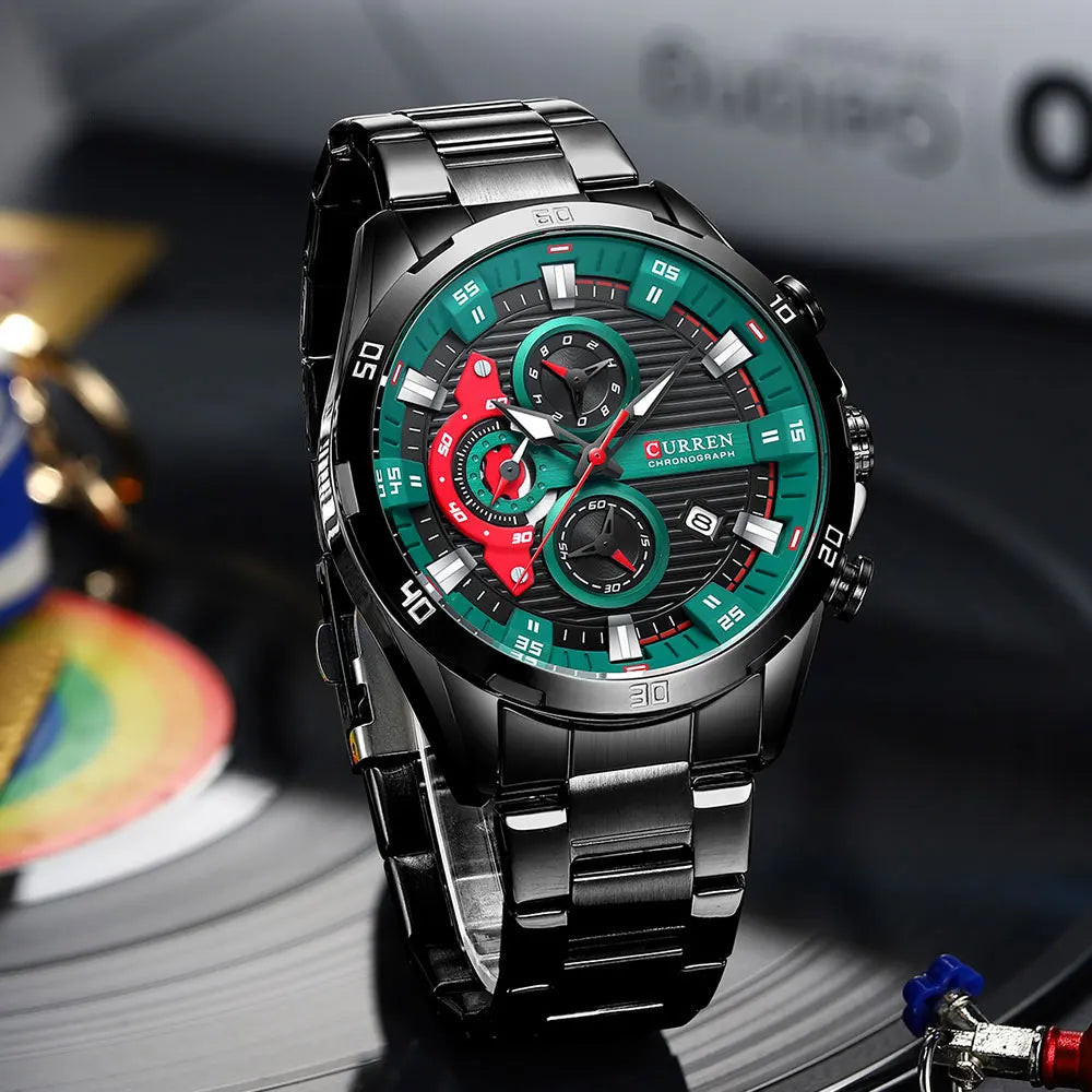 Men's Sports Watch - Full Steel Waterproof Chronograph Quartz