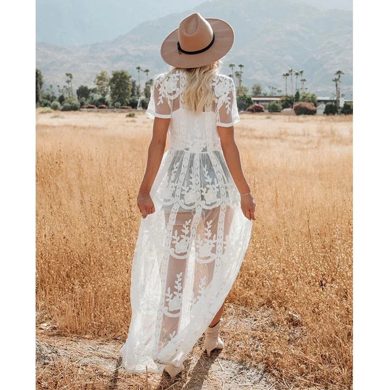Long Lace Beach Cover Up Dress - Plus Size Kaftan Tunic