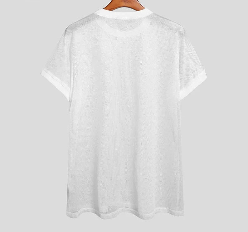 Men's Round Neck Short Sleeve Mesh Transparent T-Shirt