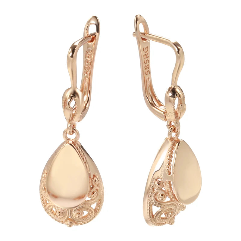 Glossy Water Retro Drop Earrings for Women 585 Rose Gold Colour