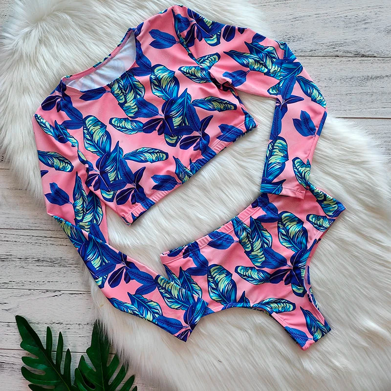 Women's Long Sleeve Print Bikini Set