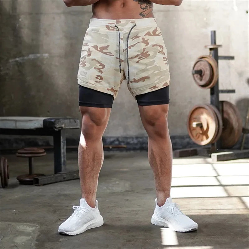 Camo Running Shorts Men 2 In 1 Double-deck Quick Dry GYM Sport Shorts Fitness Jogging Workout Shorts Sports Shorts