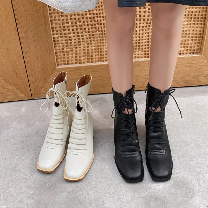 Women's Leather High Heel Ankle Boots