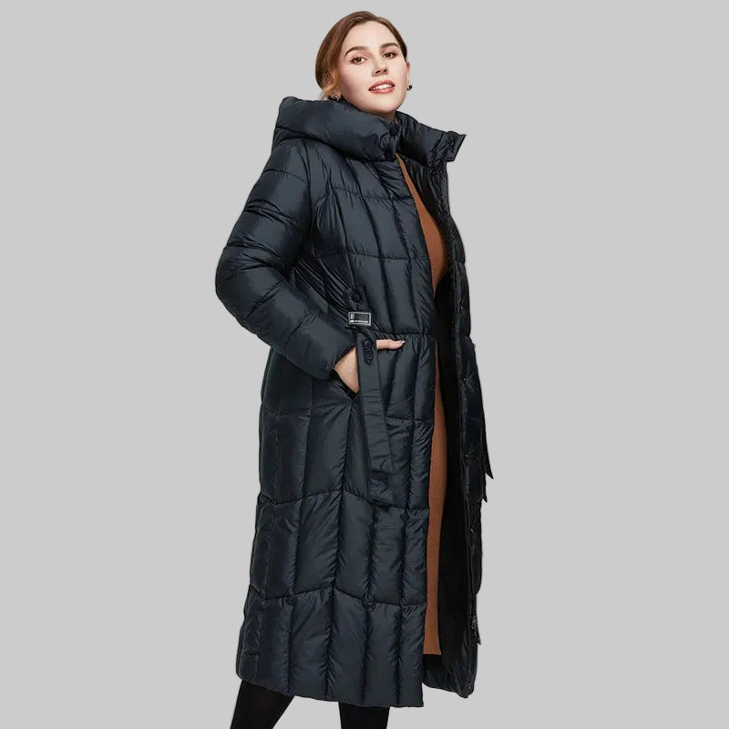 Women's Plaid Hooded Parka - Long Padded Winter Jacket
