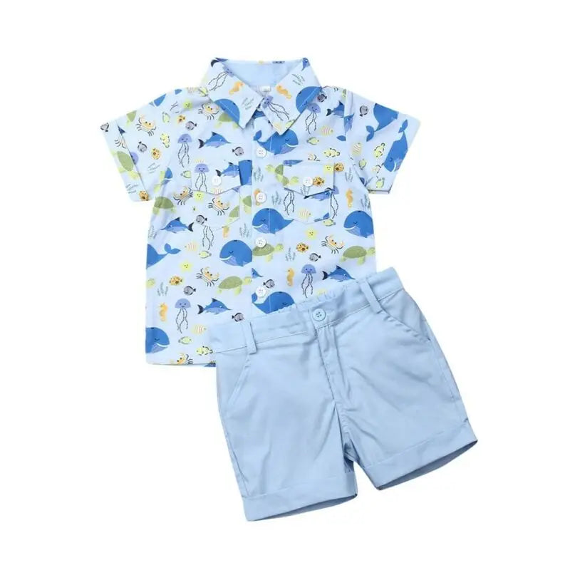 Summer Infant Boys Baby Kids Clothes Sets 1-6Y Whale Print Tops Shorts Pants Outfit Set