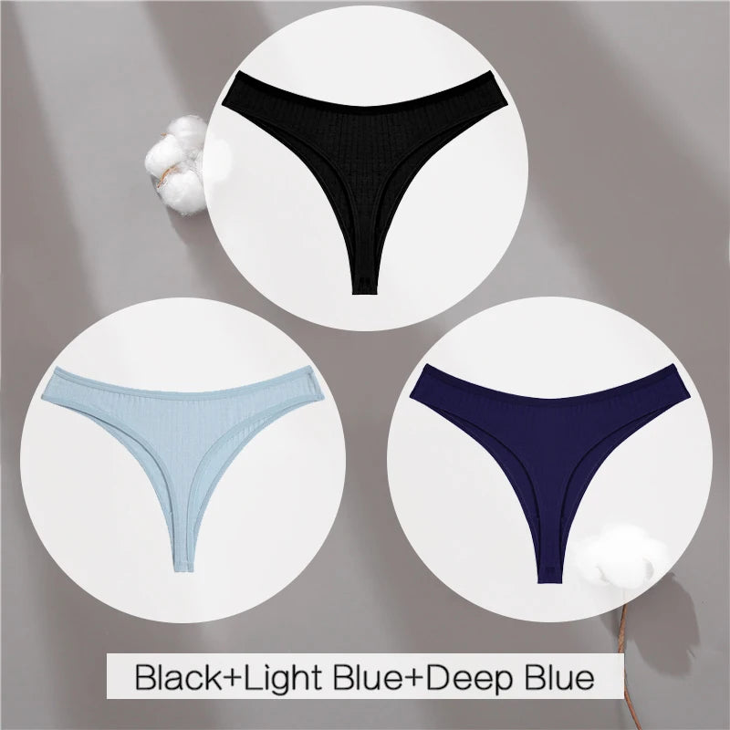 3PCS Cotton Thongs Women's Soft T-Back Underwear Set - Low Waist G-String Panties Lingerie