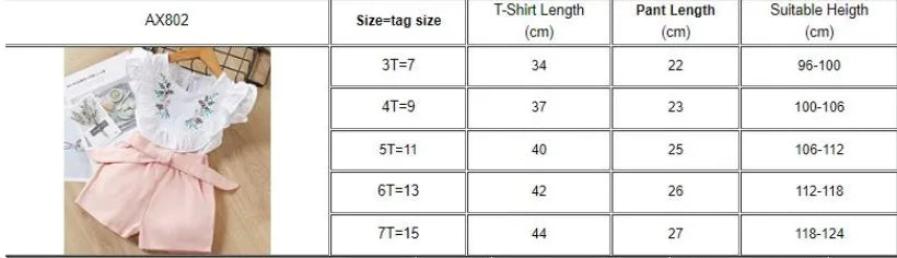 Children's Chiffon Flowers Blue T-shirt Pants Girls Clothing Sets Kids Summer Set for 3-7 Years