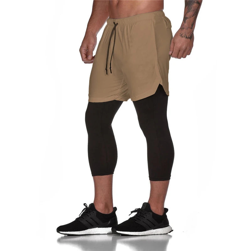 Men's Running Shorts 2 In 1 Sports Workout Jogging Short Pants Quick Dry Gym Sport Fitness Shorts