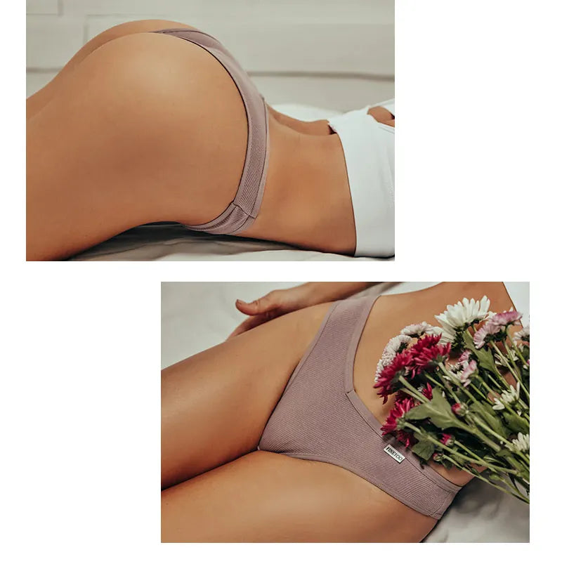 Women's Cotton Brazilian Panties 3-Piece Set - V-Waist Bikini Underwear