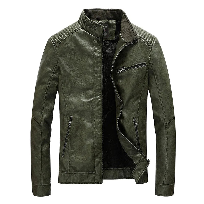 Men's PU Leather Jacket - Fleece Lined Motorcycle Pilot Style Coat
