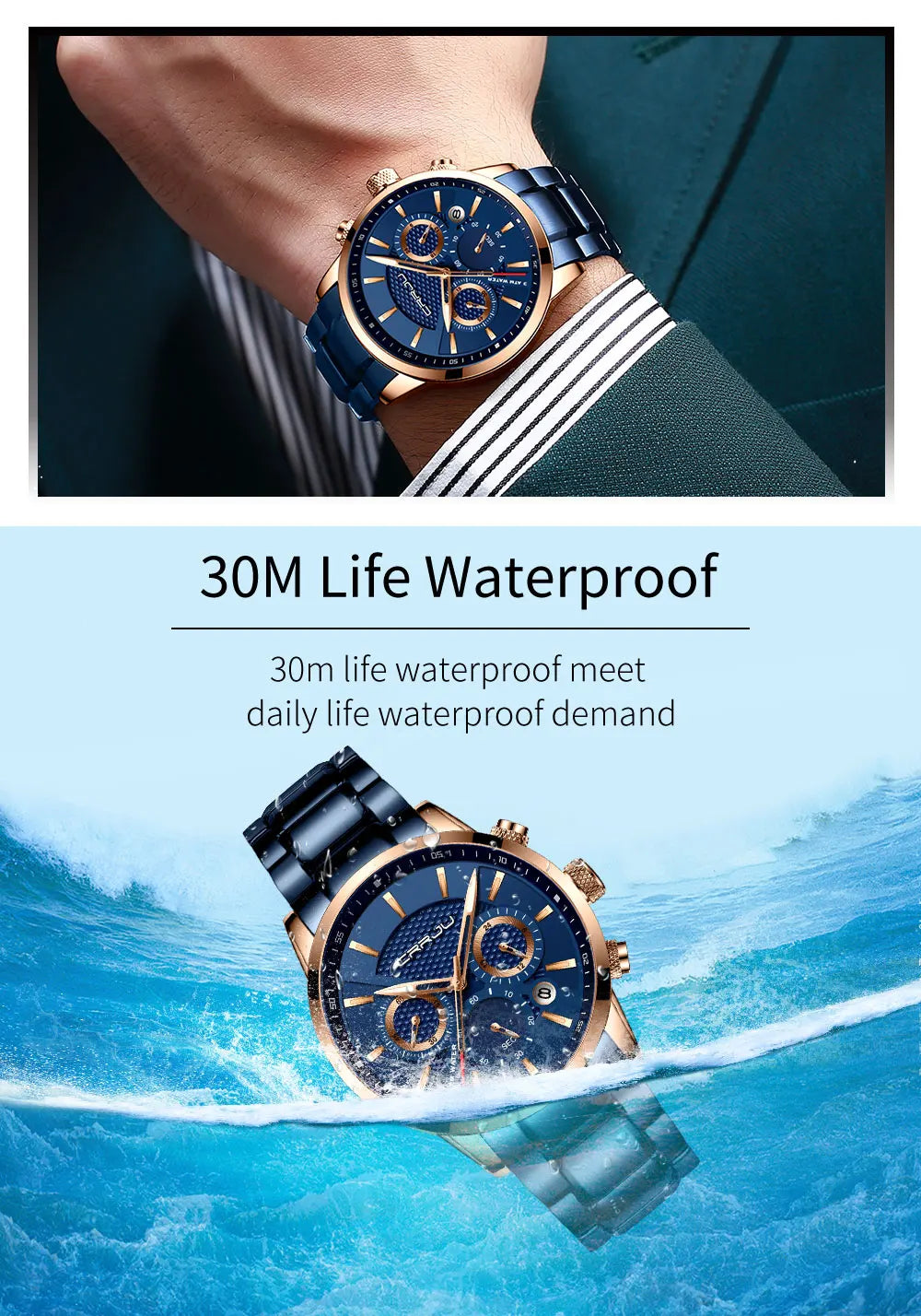 Men's Military Sports Watch - Waterproof Chronograph Gold Stainless Steel