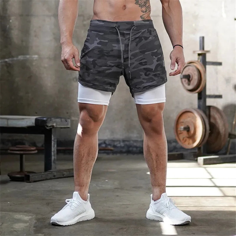 Camo Running Shorts Men 2 In 1 Double-deck Quick Dry GYM Sport Shorts Fitness Jogging Workout Shorts Sports Shorts