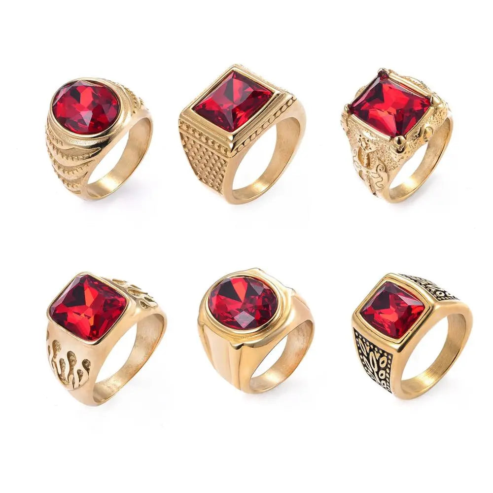 Men's Inlaid With Red Stone Ring