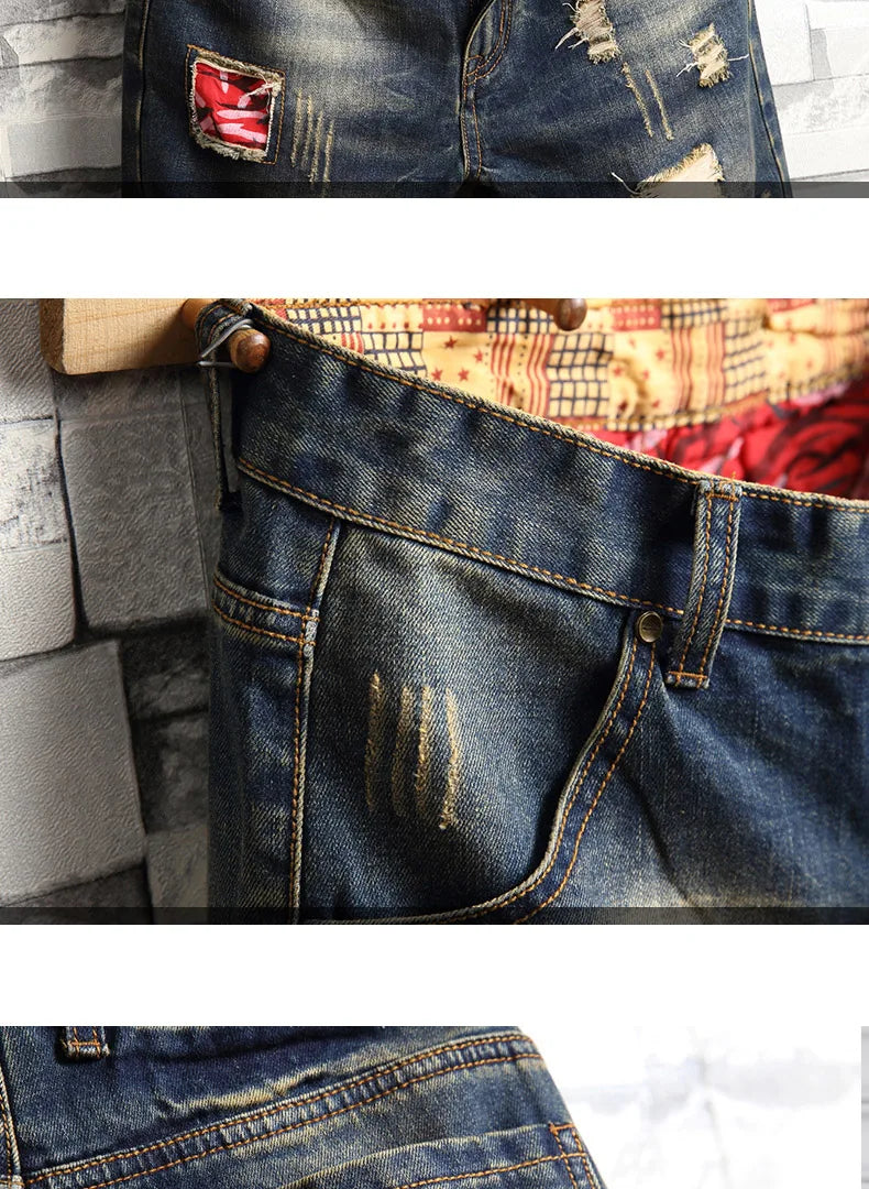 Men's Ripped Blue Denim Jeans Shorts