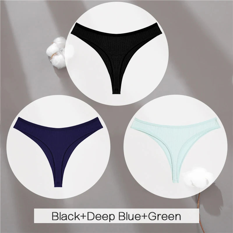 3PCS Cotton Thongs Women's Soft T-Back Underwear Set - Low Waist G-String Panties Lingerie