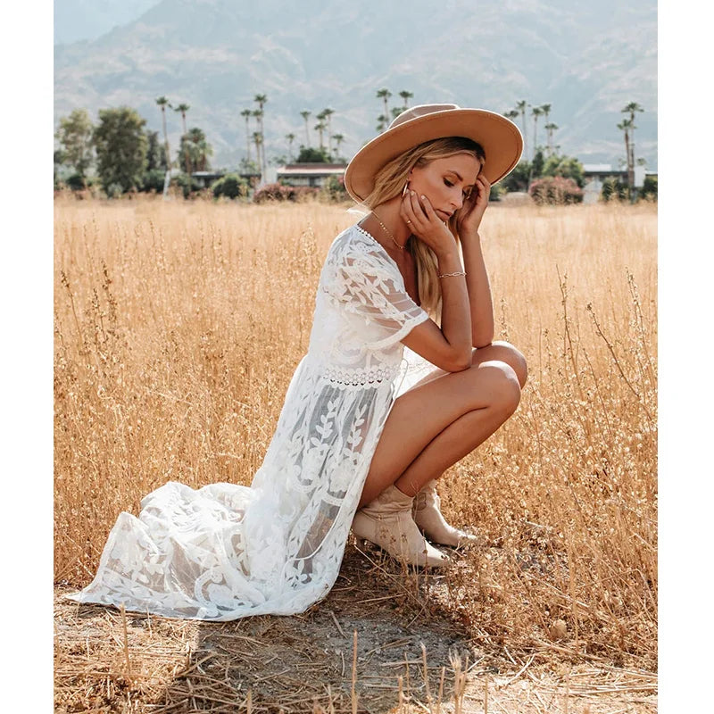 Long Lace Beach Cover Up Dress - Plus Size Kaftan Tunic
