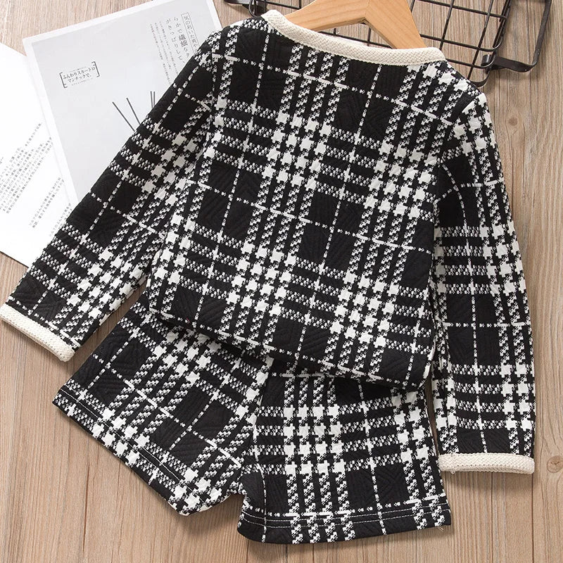 Girl's Long Sleeve Plaid Set - Top and Pant 2pcs Outfit