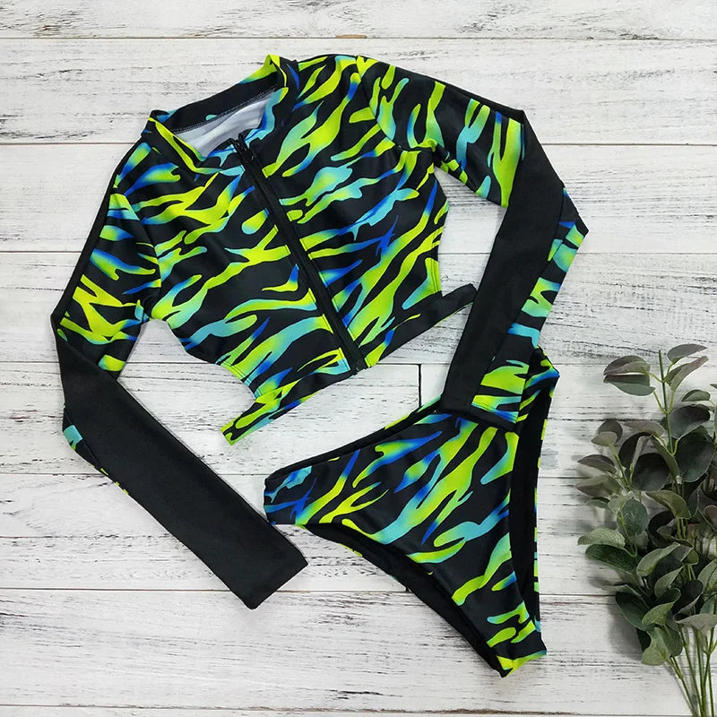 Women's Long Sleeve Print Bikini Set