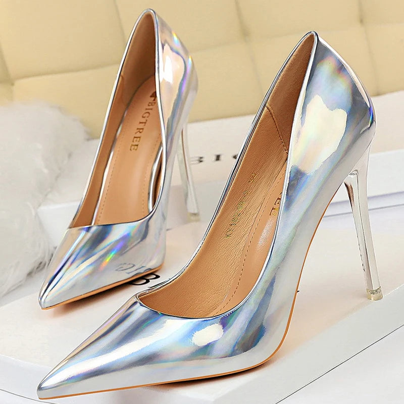 Black Patent Leather Stiletto Pumps - 10.5cm High Heels Plus Size Available