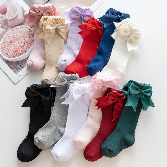 10 Colours Baby Girls Autumn Stockings 0-2Y Solid Mid-Calf Length with Bowknot