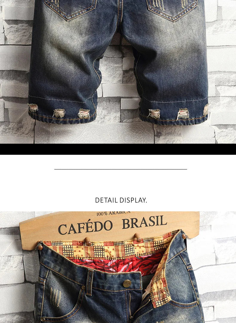 Men's Ripped Blue Denim Jeans Shorts