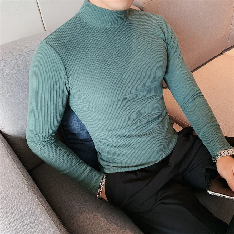 Men's Slim Fit Mock Neck Long Sleeve Solid Color T-Shirt