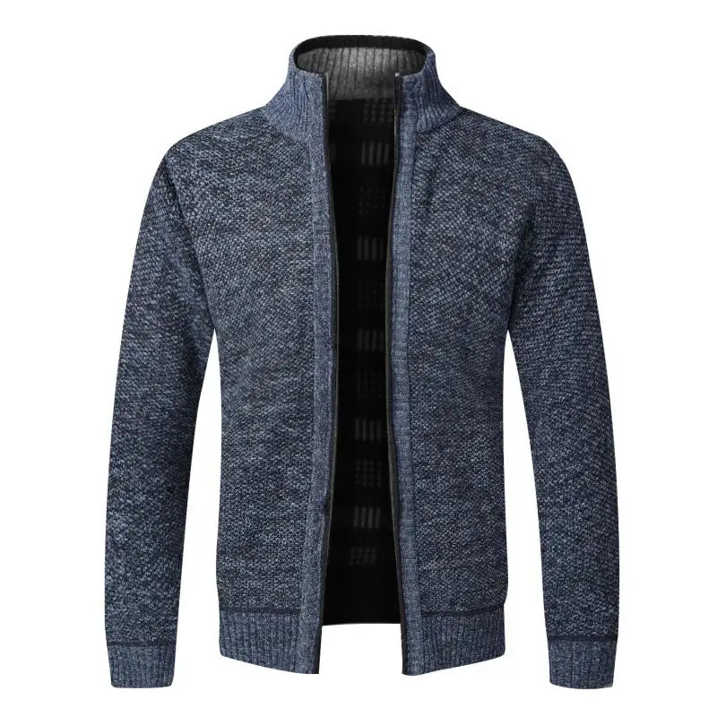 Men's Warm Fleece Cardigan - Thick Knitted Sweater Coat with Zipper
