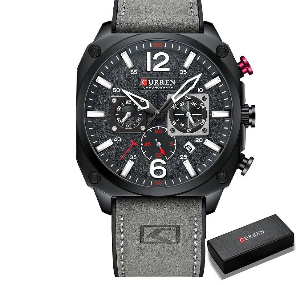 Men's Military Sports Watch - Leather Strap Chronograph Quartz