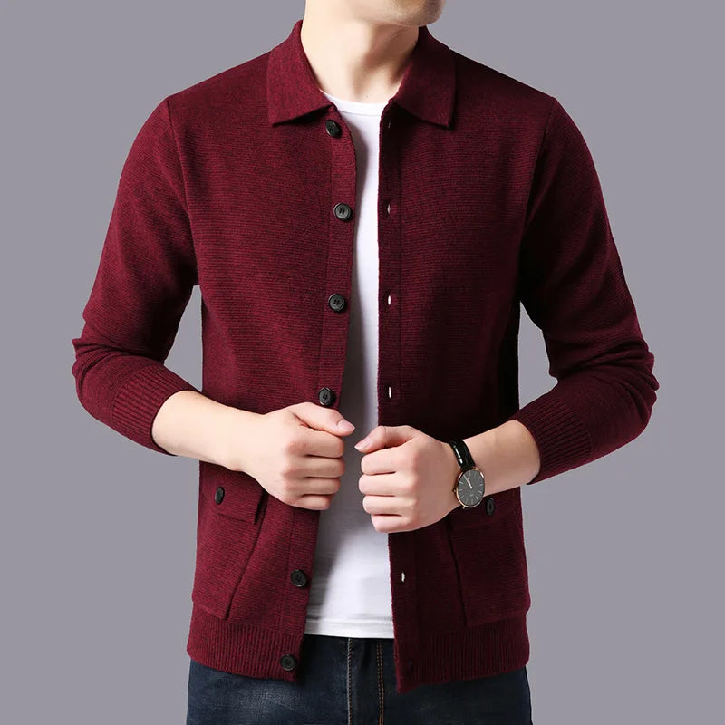 Solid Turn Down Collar Knitted Cardigan for Men