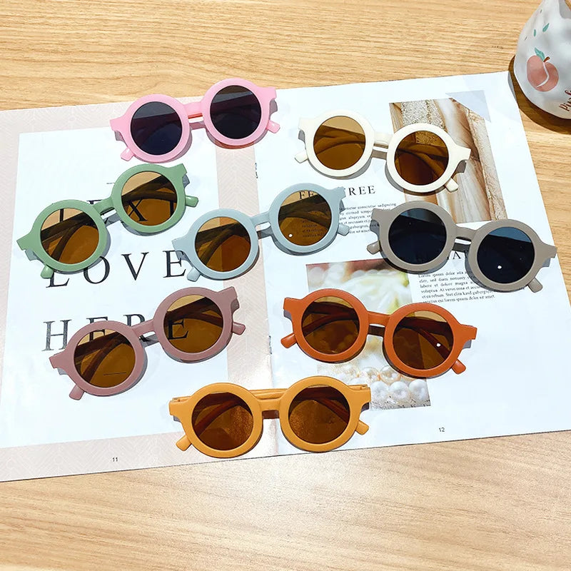 Children's colour round frame light PC Sunglasses