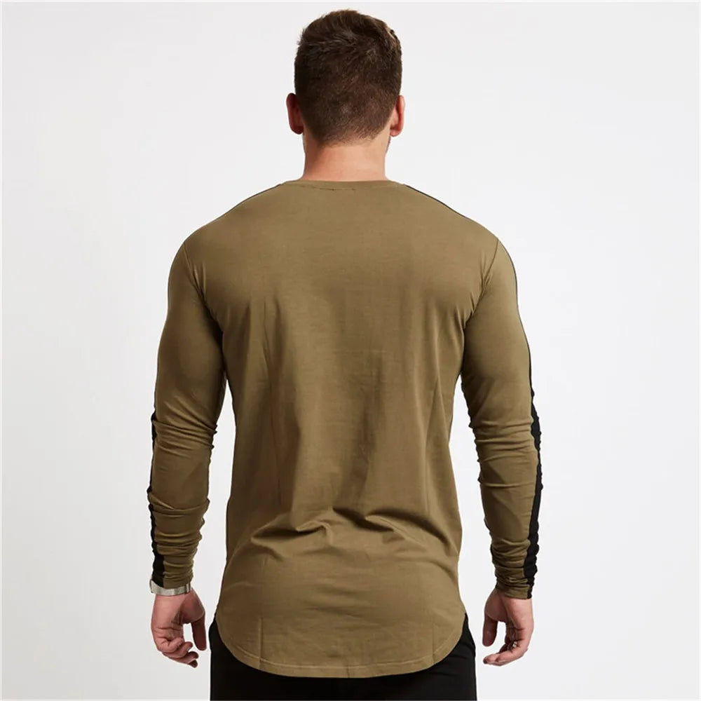 Long Sleeve Sport  Gym Shirt - Men Rushgard Running Cotton Stripe Fitness T Shirt