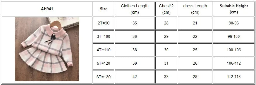 Girls' Knitted Embroidery Sweater & Skirt Set – Autumn Winter 2-Piece Outfit