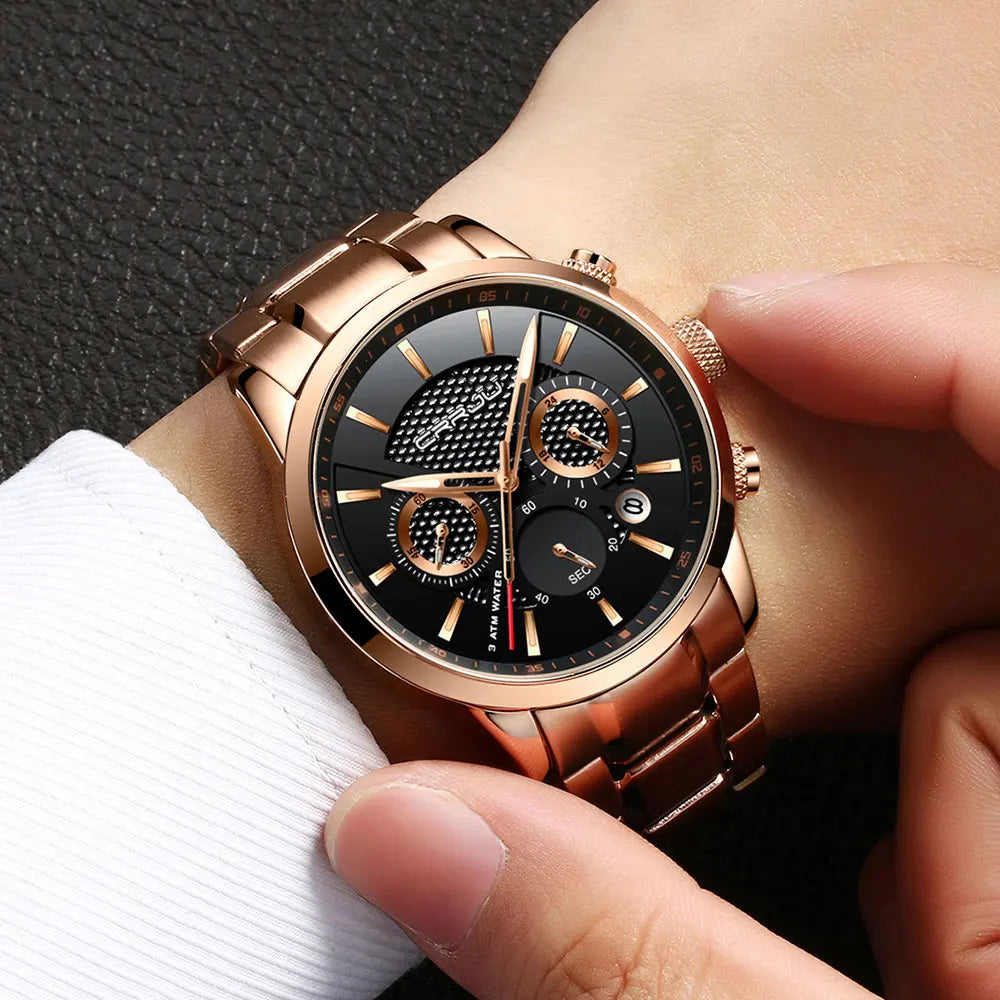 Men's Military Sports Watch - Waterproof Chronograph Gold Stainless Steel