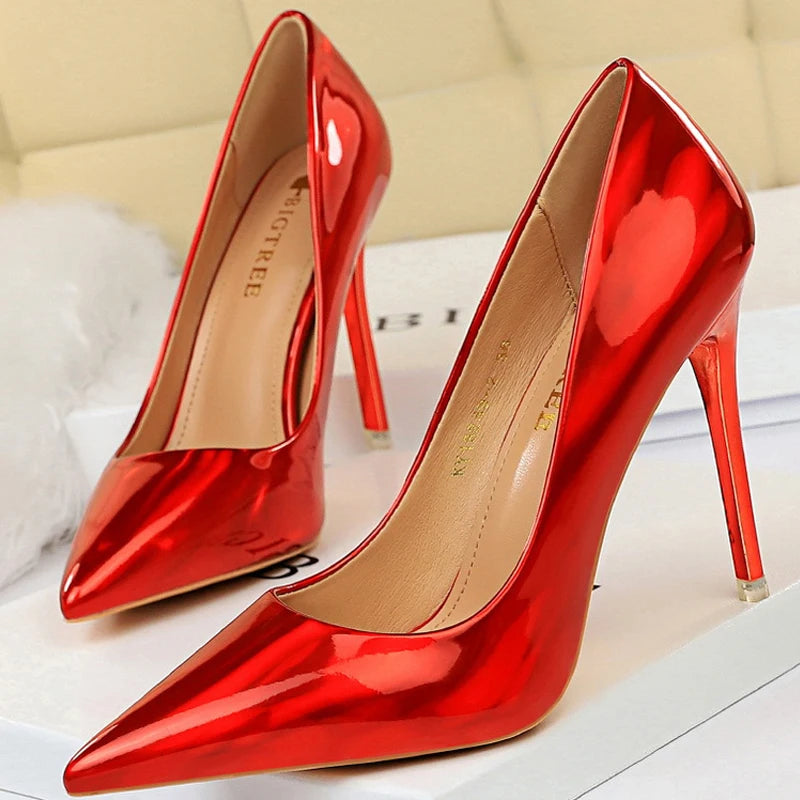 Black Patent Leather Stiletto Pumps - 10.5cm High Heels Plus Size Available