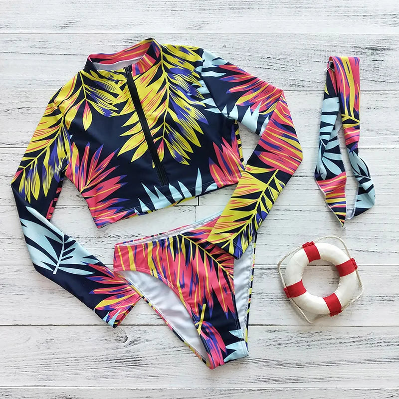 Women's Long Sleeve Print Bikini Set