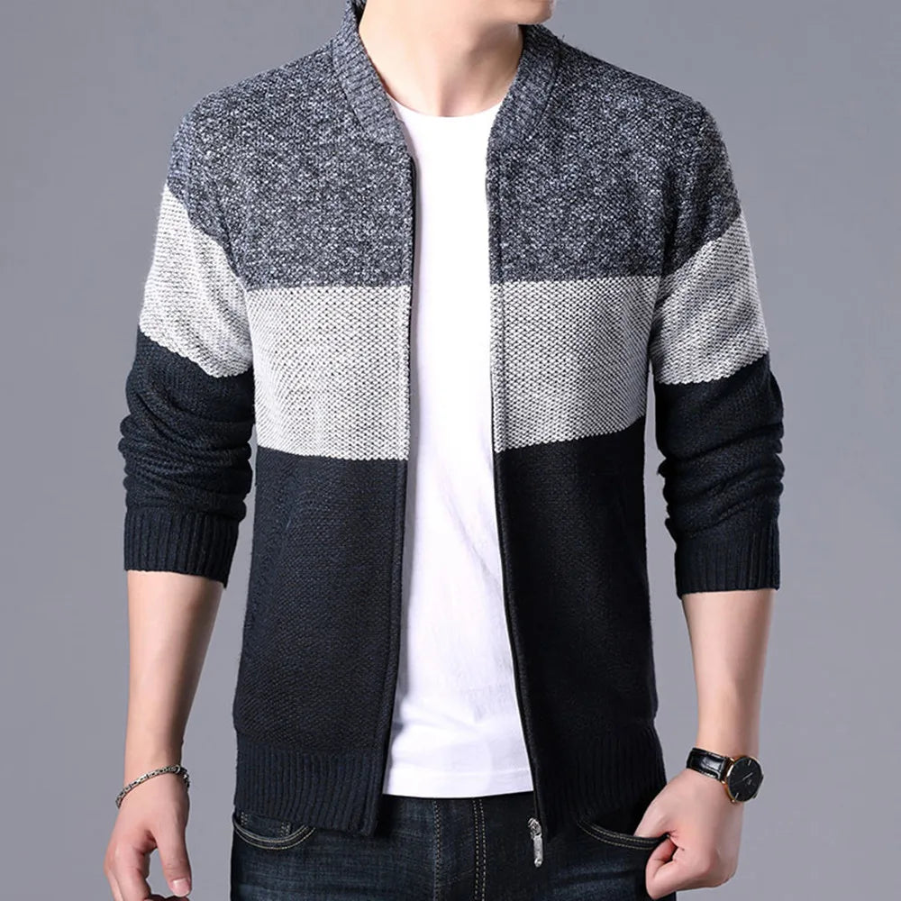 Men's Patchwork Knitted Cardigan Knitwear Sweater