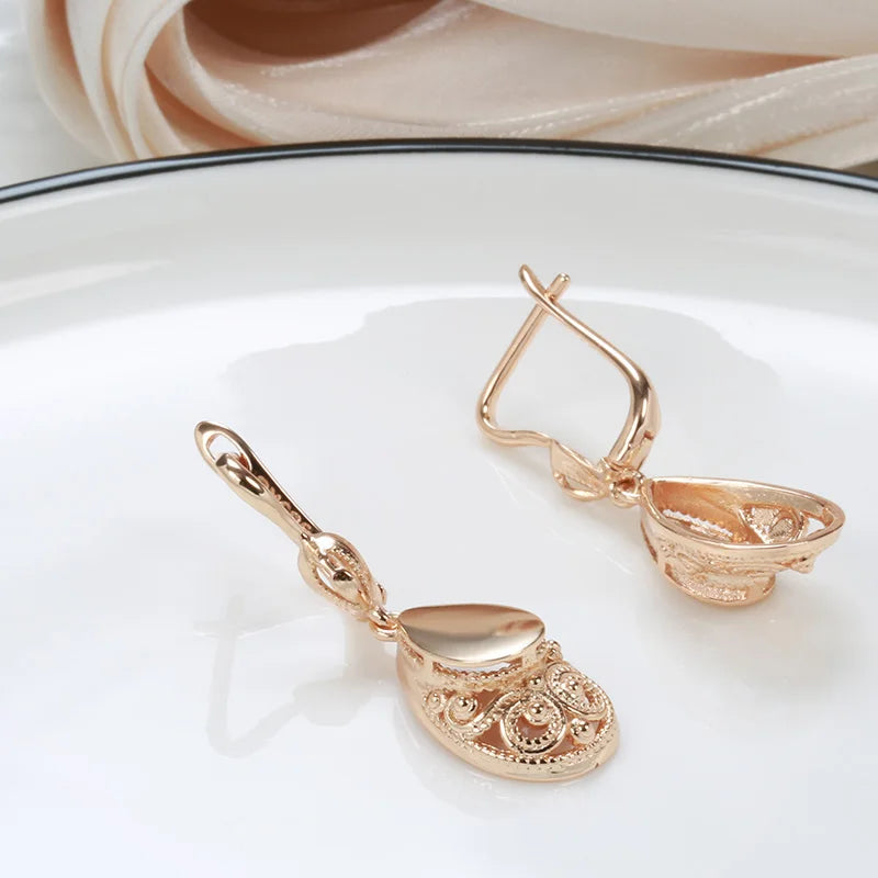 Glossy Water Retro Drop Earrings for Women 585 Rose Gold Colour