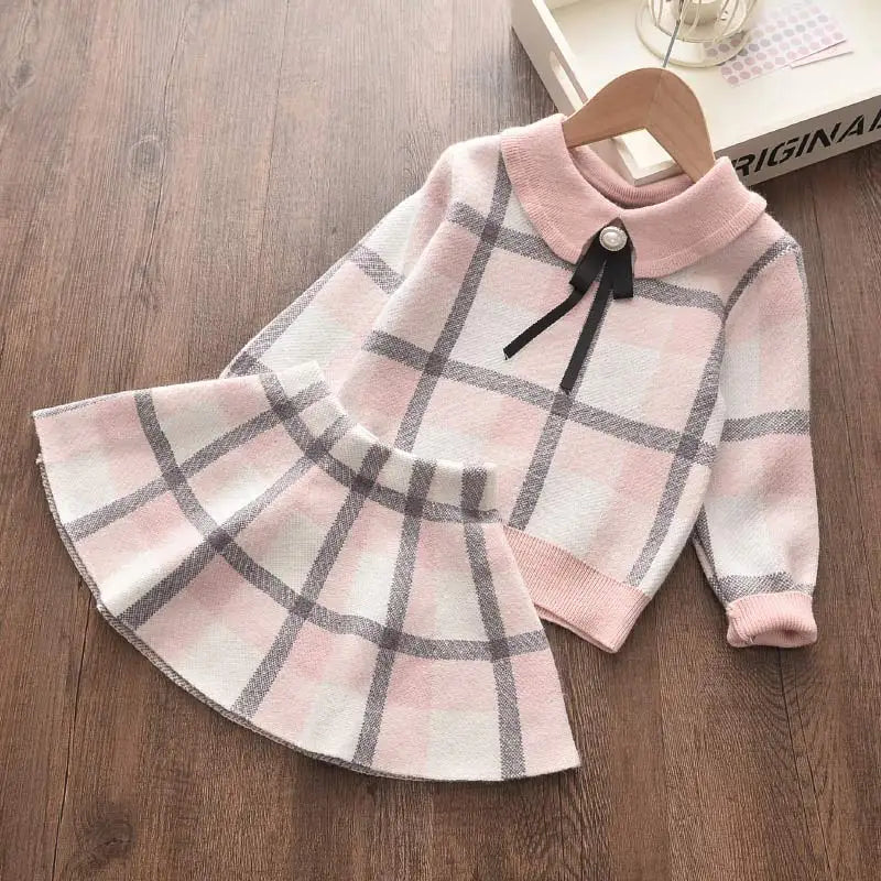 Girl's Long Sleeve Plaid Set - Top and Pant 2pcs Outfit