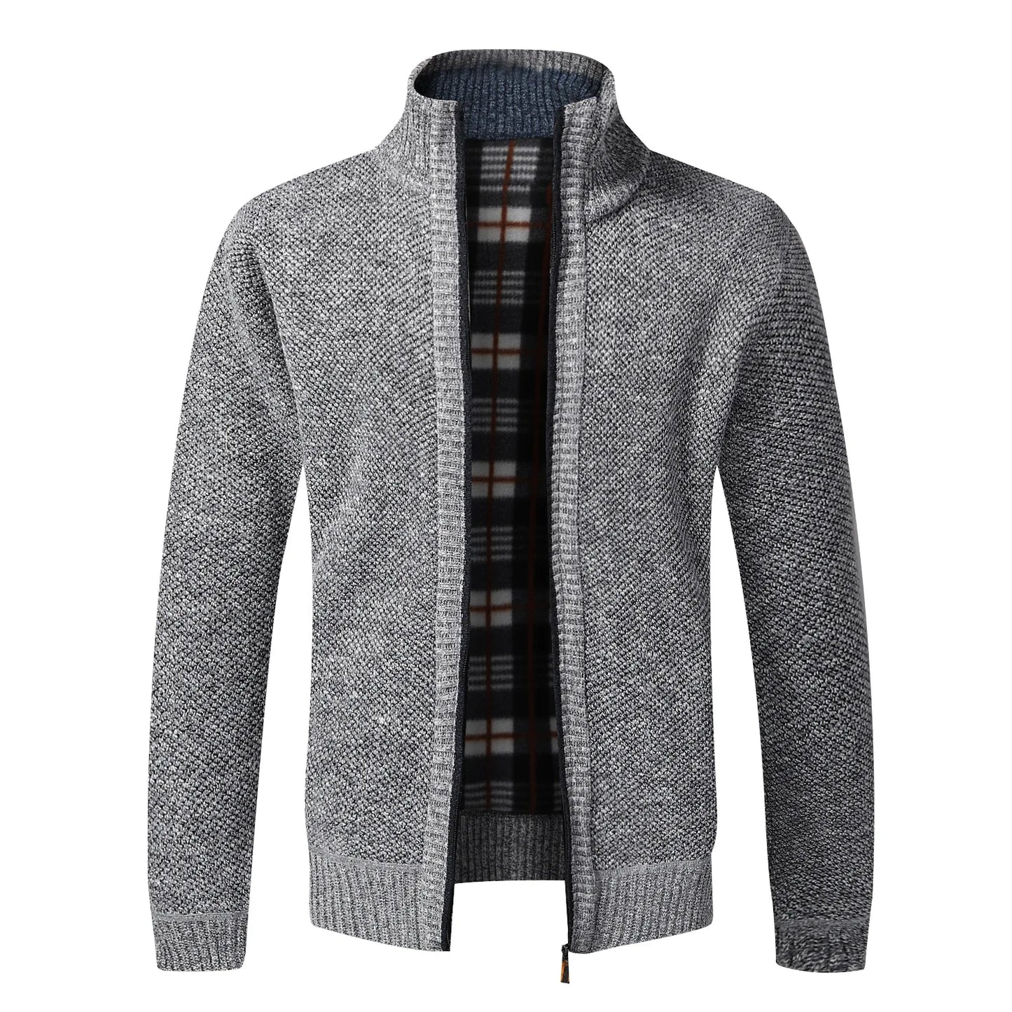 Men's Warm Fleece Cardigan - Thick Knitted Sweater Coat with Zipper