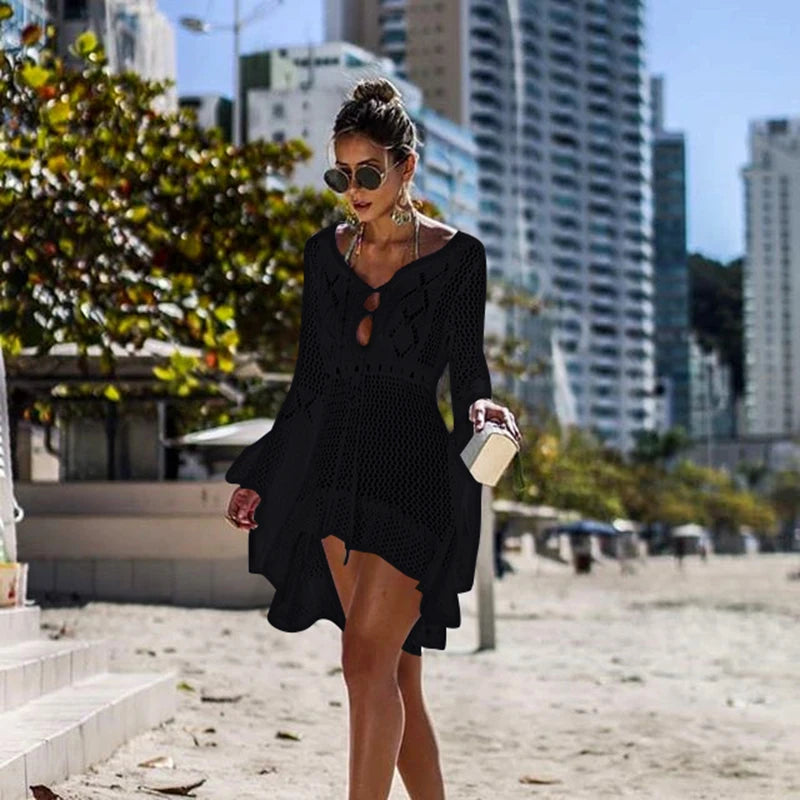 Women's Cover Up Bikini Swimsuit Cover-up Beach Bathing Suit Beach Wear Knitting Swimwear Mesh Beach Dress Tunic Robe