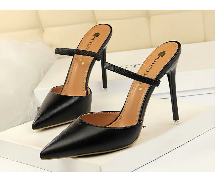 Women's Summer High Heels Slippers PU Heeled Stiletto Shoes