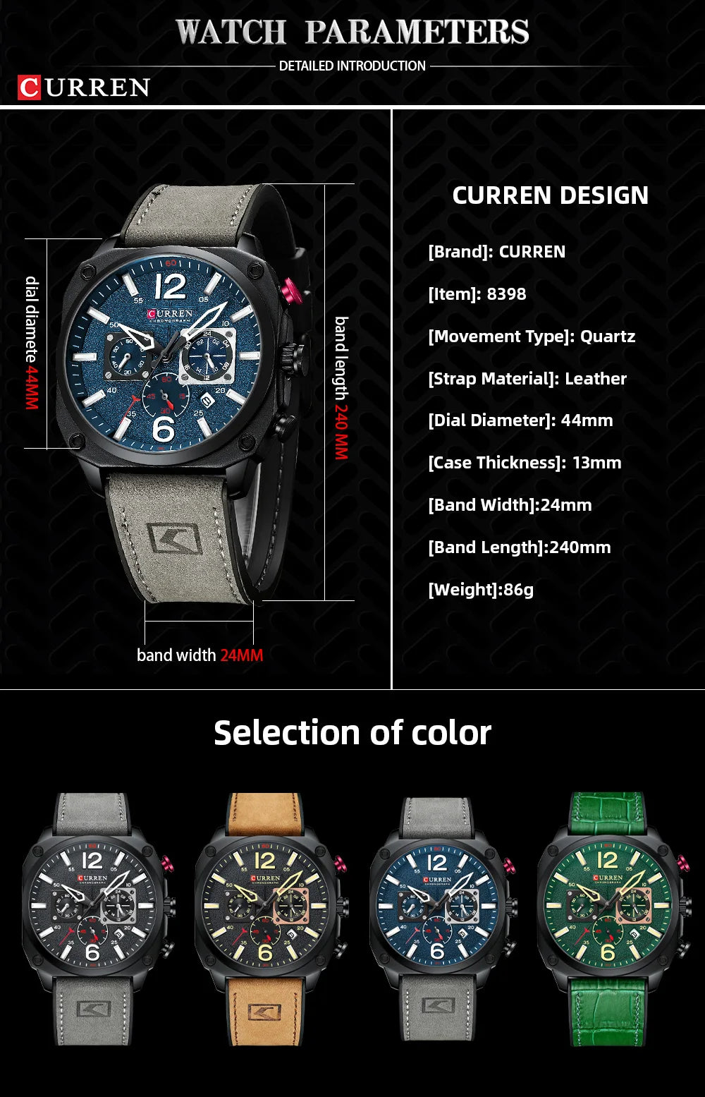 Men's Military Sports Watch - Leather Strap Chronograph Quartz