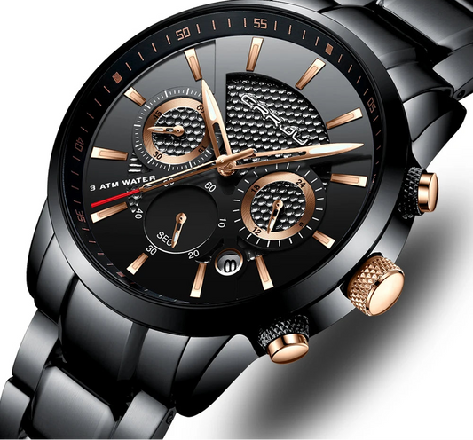 Men's Military Sports Watch - Waterproof Chronograph Gold Stainless Steel